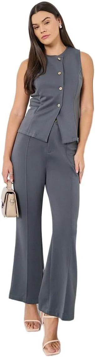 شلوار زنانه استایلی، طوسی، پاچه گشاد و شیک