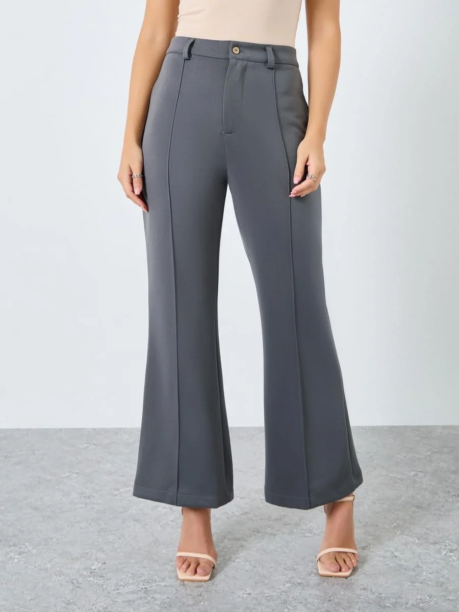 شلوار زنانه استایلی، طوسی، پاچه گشاد و شیک