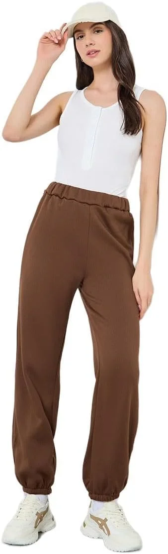 شلوار جاگر زنانه استایلی بافتنی قهوه ای فیت آزاد