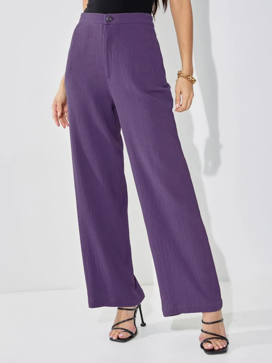 شلوار زنانه استایلی، فاق بلند، پاچه گشاد، بنفش سایز S