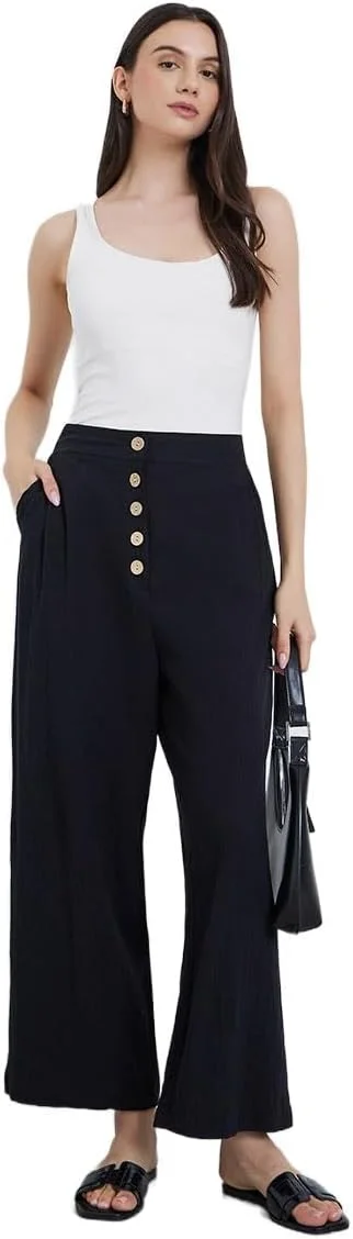 شلوار زنانه استایلی، پاچه گشاد، مشکی