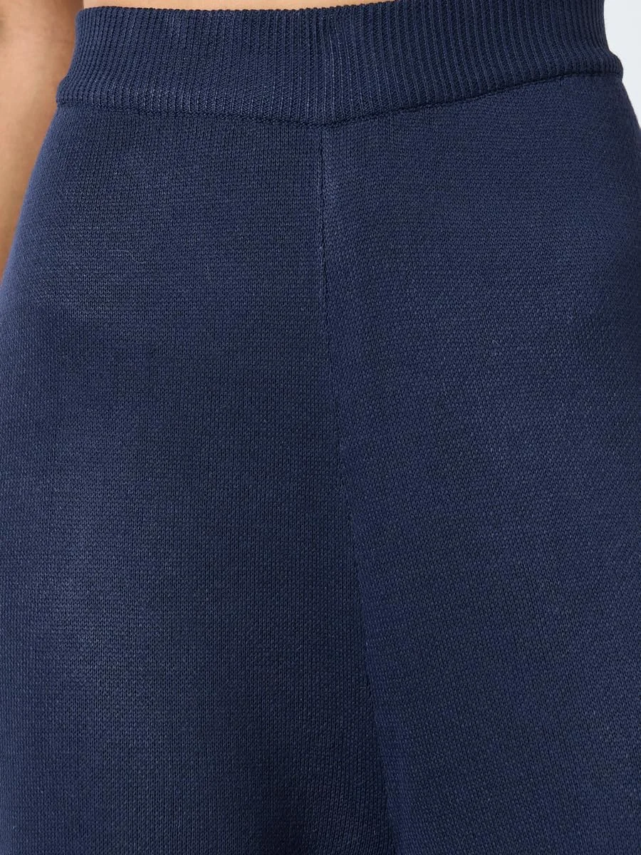 شلوار بافتنی زنانه استایلی، پاچه گشاد، با حاشیه متضاد