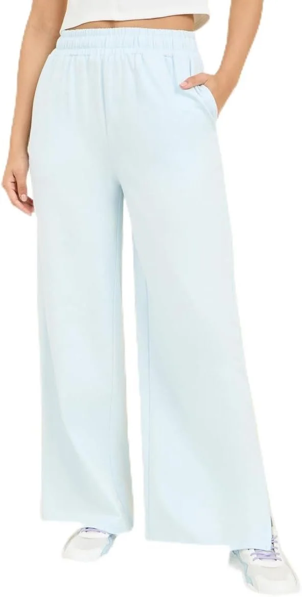 شلوار جاگر زنانه استایلی، فاق بلند، چاک جانبی، آبی، سایز L