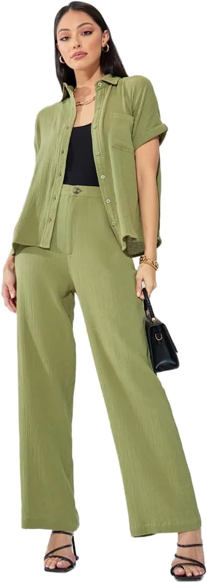 شلوار با فاق بلند و پاچه گشاد با بافت دار