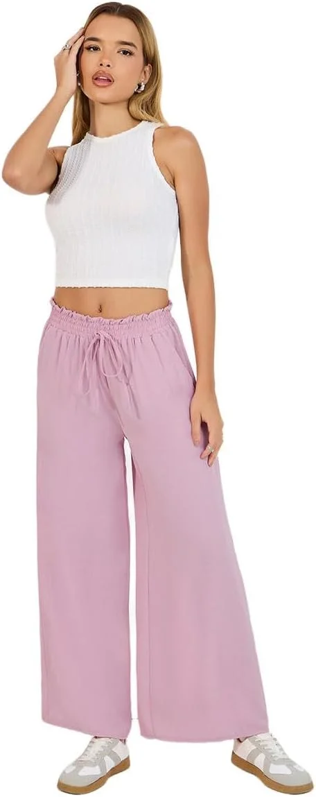 شلوار زنانه استایلی با کمر کاغذی و پاچه گشاد