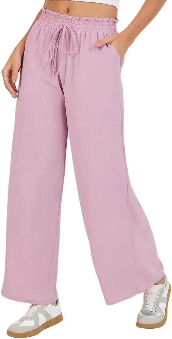 شلوار زنانه استایلی با کمر کاغذی و پاچه گشاد شلوار زنانه استایلی با کمر کاغذی و پاچه گشاد