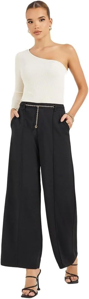 شلوار زنانه استایلی با جزئیات زنجیری و پاچه گشاد