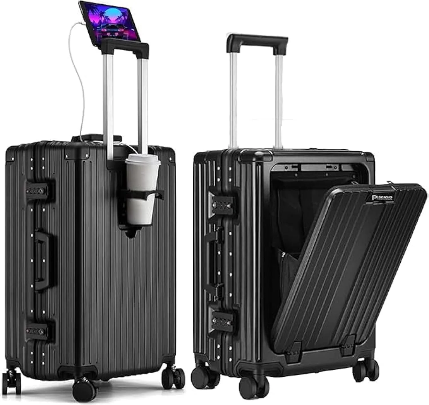 چمدان PICCASIO، چمدان کابین، کوله پشتی مسافرتی، چمدان با فریم آلومینیومی، کیف دستی با محفظه جلویی لپ تاپ، چرخ های اسپینر، چمدان مسافرتی (چمدان)