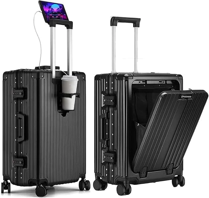 چمدان PICCASIO، چمدان کابین، کوله پشتی مسافرتی، چمدان با فریم آلومینیومی، کیف دستی با محفظه جلویی لپ تاپ، چرخ های اسپینر، چمدان مسافرتی (چمدان)