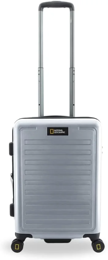 چمدان تک سایز نشنال جئوگرافیک مدل Cruise مناسب سفر، 100% پلی کربنات (PC) بادوام، سبک وزن، 4 چرخ دوبل بی صدا، قفل ایمن اضافی، چمدان / ترولی نقره ای کوچک سایز 20 اینچ