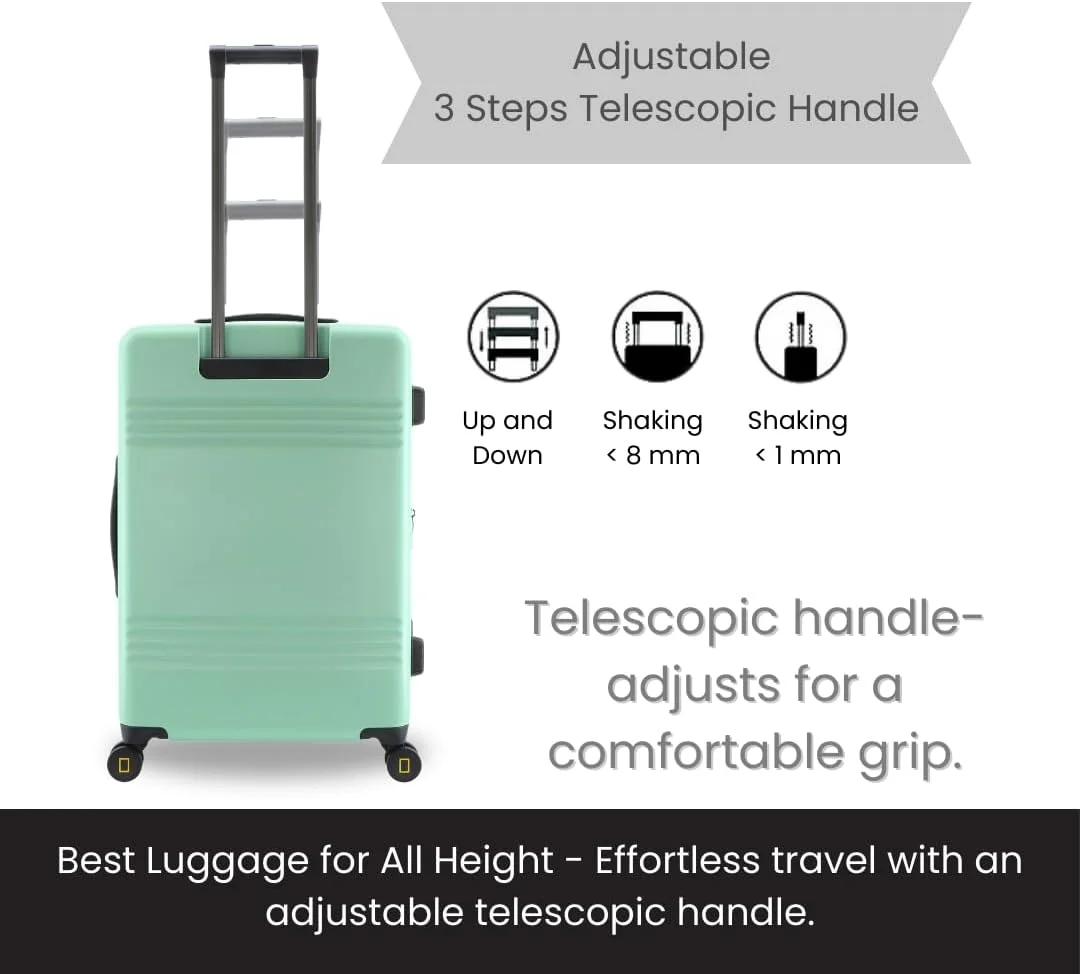 National Geographic Lodge Suitcases Luggage (20 Inch) 100% Polycarbonate (PC) Durable Lightweight Material 20% Expandable 4 Quite Double Wheels Travel Bag Extra Secure Lock Cabin Luggage Bag Jade