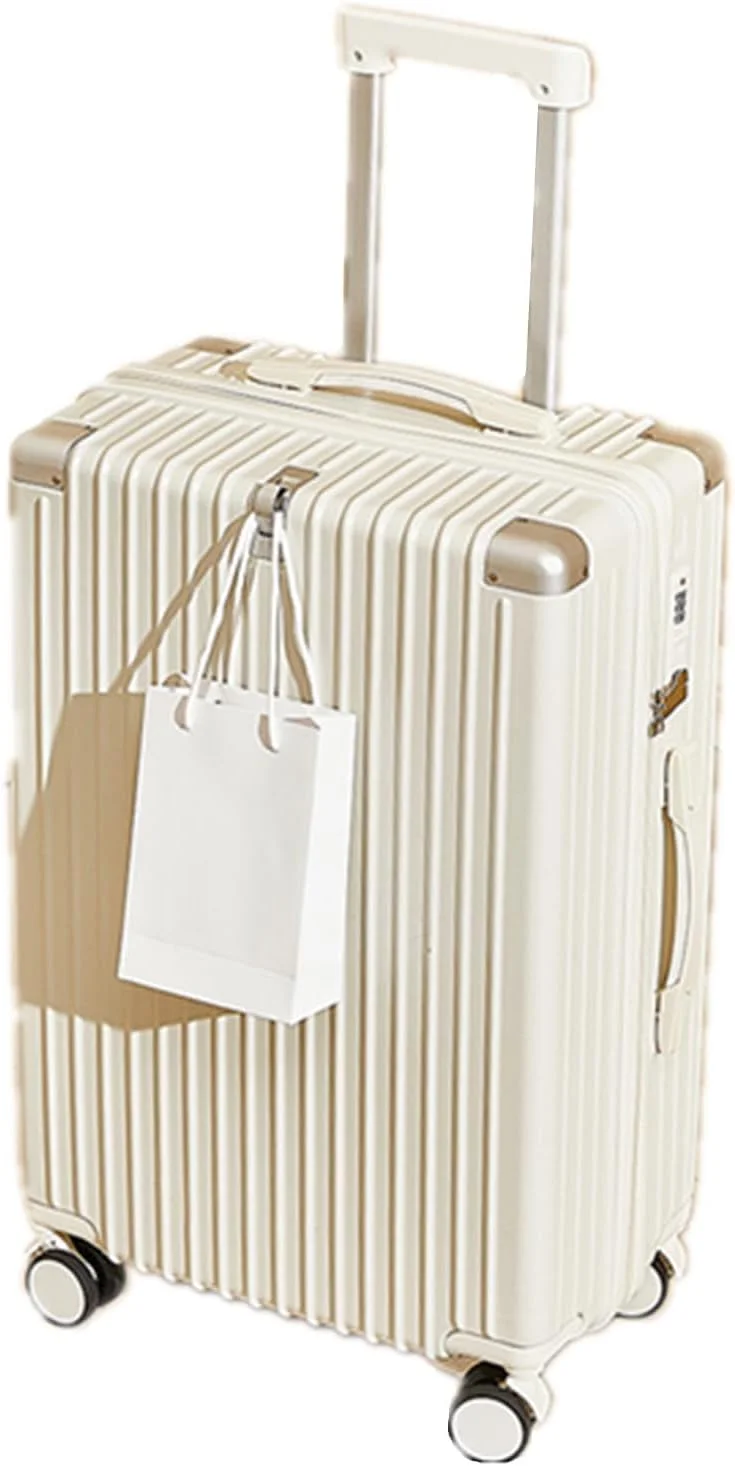 چمدان چرخشی سخت MOTIM با جا لیوانی، پورت USB و نگهدارنده تلفن (سفید، سایز 20 اینچ)