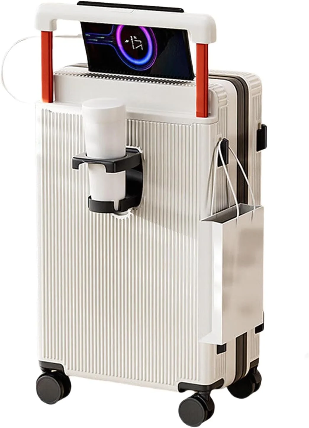 چمدان مسافرتی MOTIM با دسته پهن، کیف چمدان با پورت شارژ، چرخ های چرخان 360 درجه، بدنه سخت با بافت سبک وزن، قفل رمز عبور (24 اینچ)