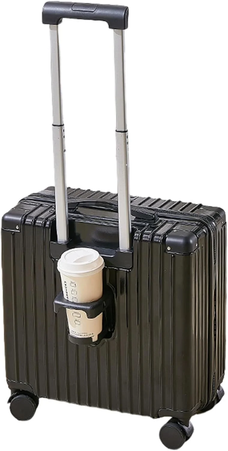 چمدان چرخشی سخت MOTIM سایز 18 اینچ، دارای جا لیوانی، پورت USB و نگهدارنده تلفن (مشکی)