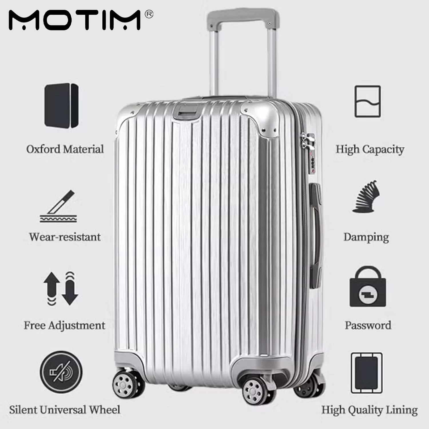 چمدان کابین سایز چرخشی MOTIM، چمدان کوچک ABS سبک وزن با 4 چرخ مناسب برای آقایان، بانوان و استفاده عمومی (نقره ای، سایز 22 اینچ)