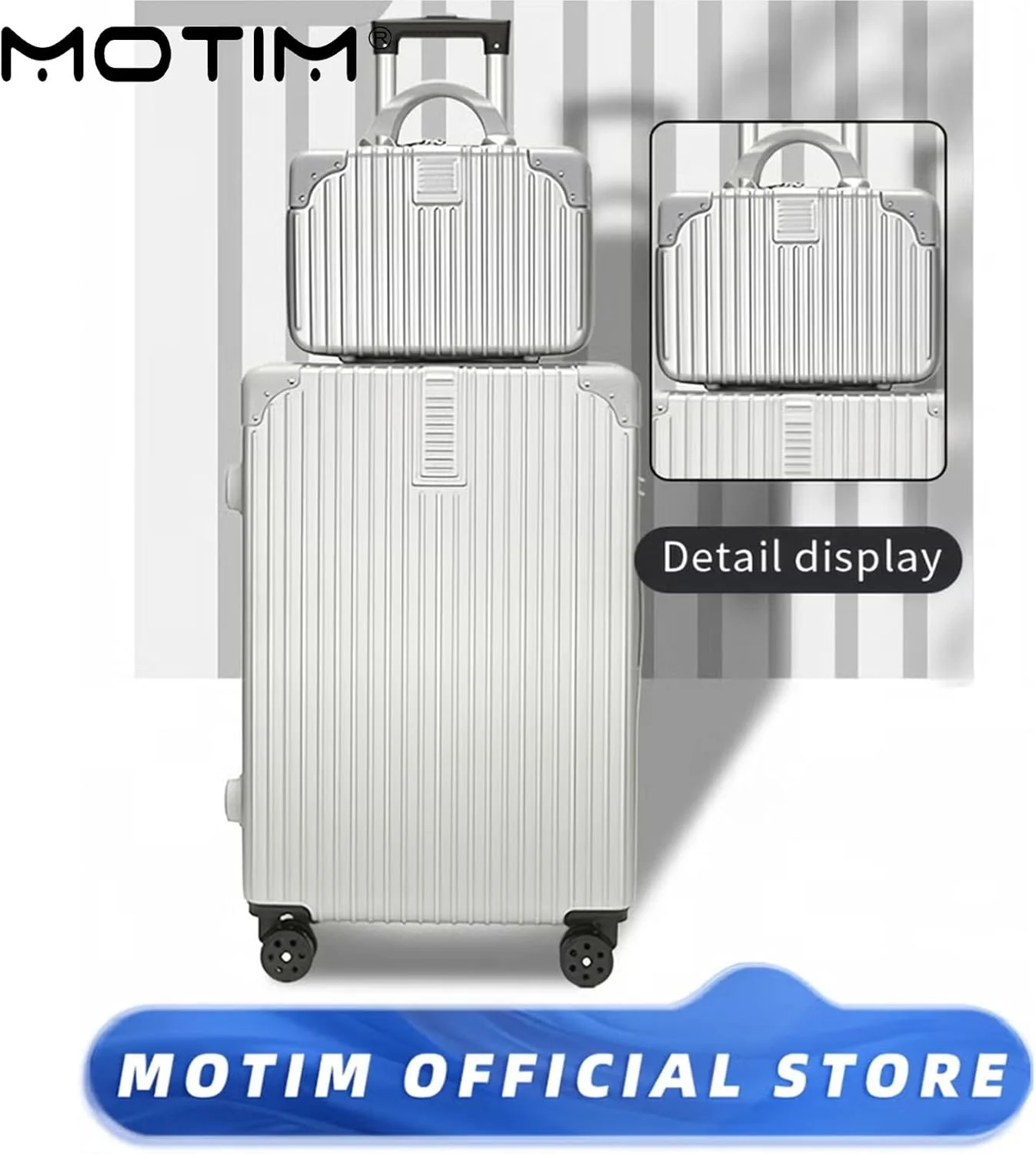 ست چمدان مسافرتی دستی 2 عددی MOTIM، بدنه سخت PP قابل گسترش، چمدان با چرخ های اسپینر، سبک و بادوام مناسب سفرهای طولانی (نقره ای، 20 اینچ)
