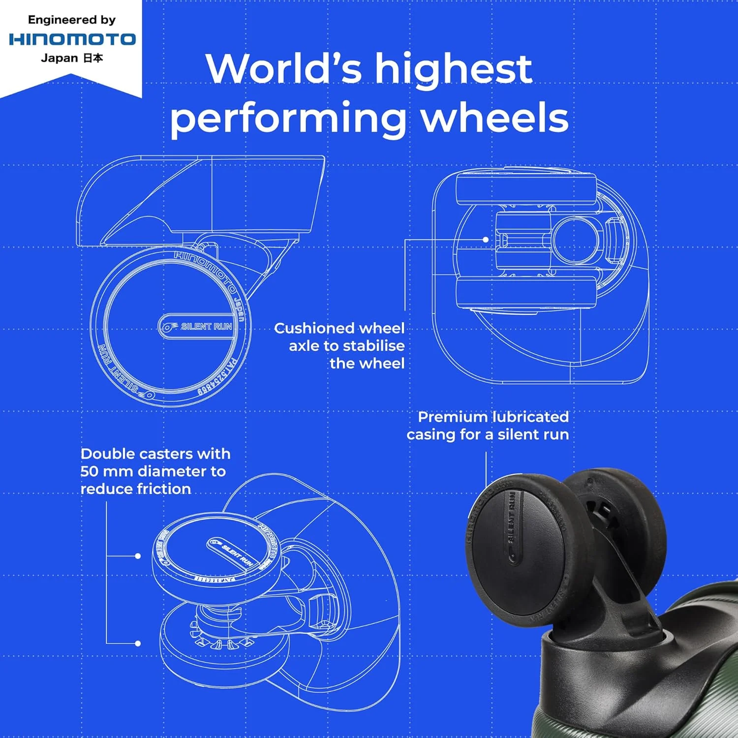 چمدان کابین پلی کربنات سخت پوسته موکوبارا - 55 سانتی متر | کیف ترولی 8 چرخ، با سوکت شارژ USB | چمدان مسافرتی برای آقایان و بانوان (Cosmic Vibes)