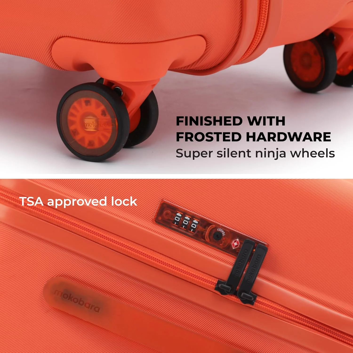 چمدان کابین Mokobara The Aisle Trunk | بدنه پلی کربنات 56 سانتی‌متری، زیپ‌های YKK، قفل مورد تایید TSA و چرخ‌های نینجا بی‌صدا (کابین، استارداست) نارنجی