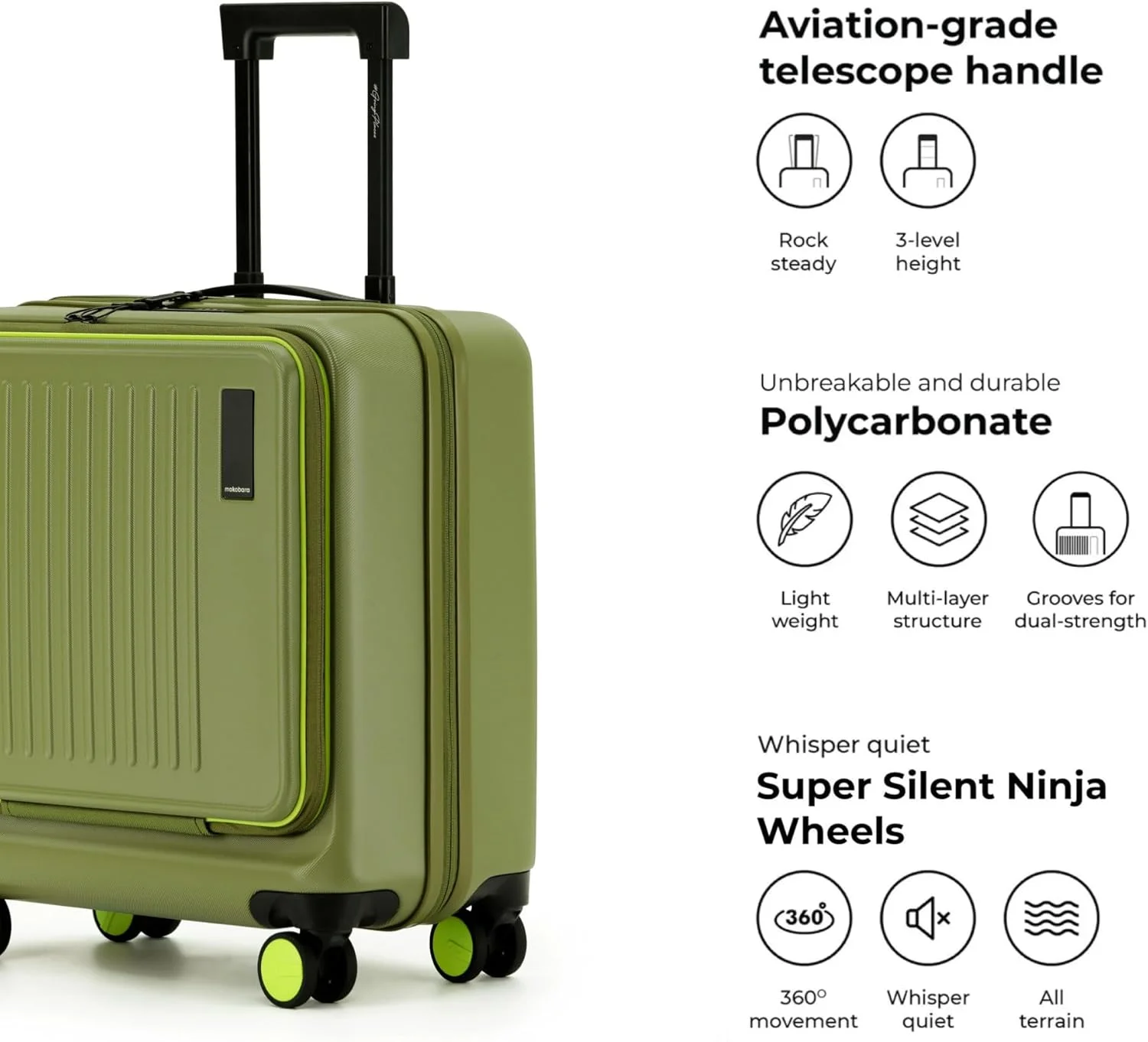 چمدان کابین ترانزیت MOKOBARA | ظرفیت 44 لیتر، چمدان دستی | بدنه سخت پلی کربنات و 8 چرخ بی صدا | قفل مورد تایید TSA | آبی | So Match Limeray 2.0