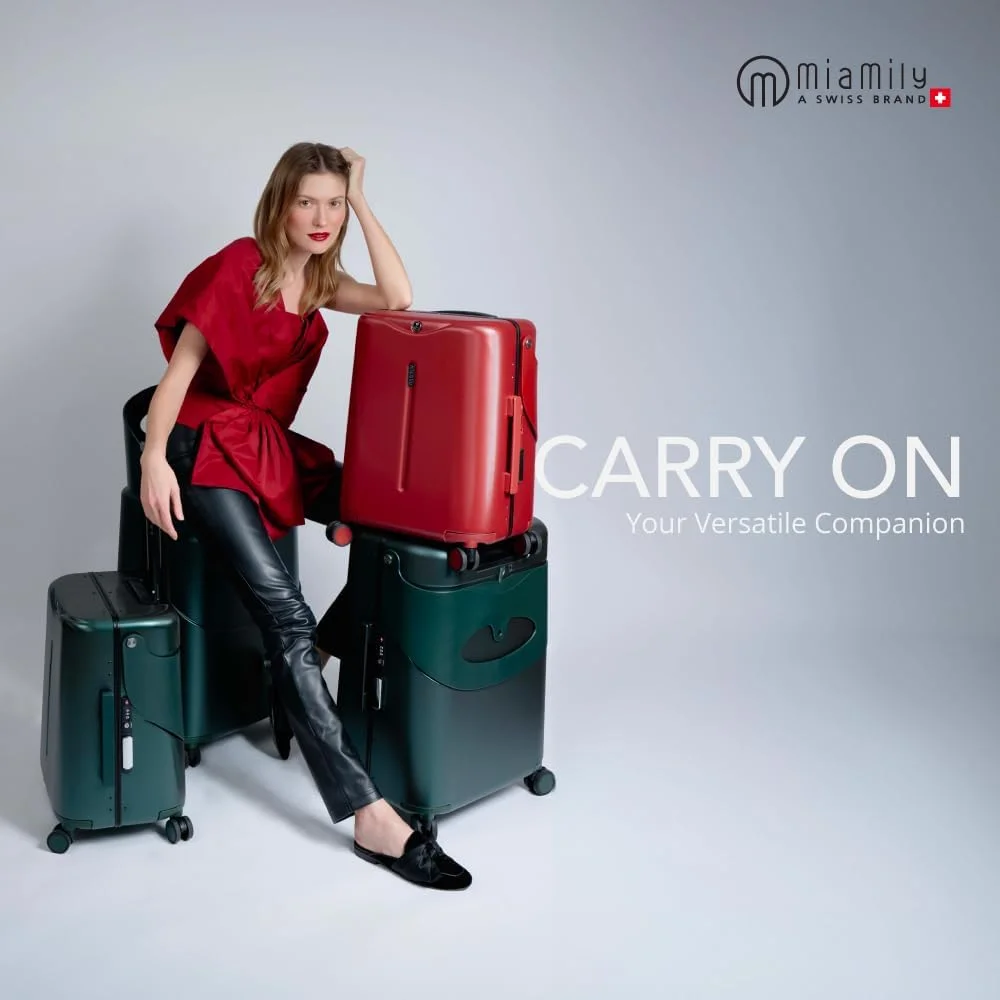 چمدان مسافرتی MiaMily با طراحی ثبت شده، دارای صندلی برای کودکان و بزرگسالان، چرخ های چرخان 360 درجه، 19 اینچ (سبز جنگلی)، LUG2018