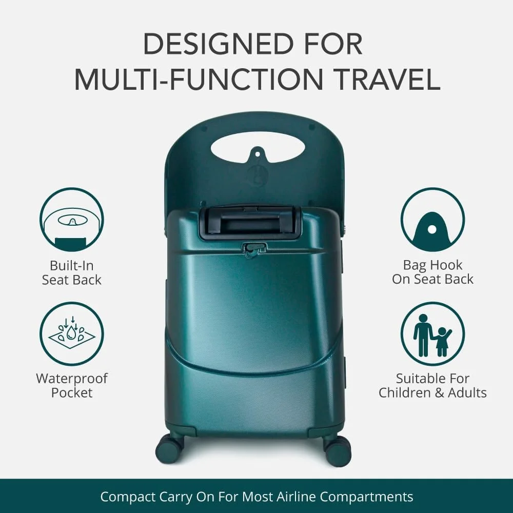چمدان مسافرتی MiaMily با طراحی ثبت شده، دارای صندلی برای کودکان و بزرگسالان، چرخ های چرخان 360 درجه، 19 اینچ (سبز جنگلی)، LUG2018