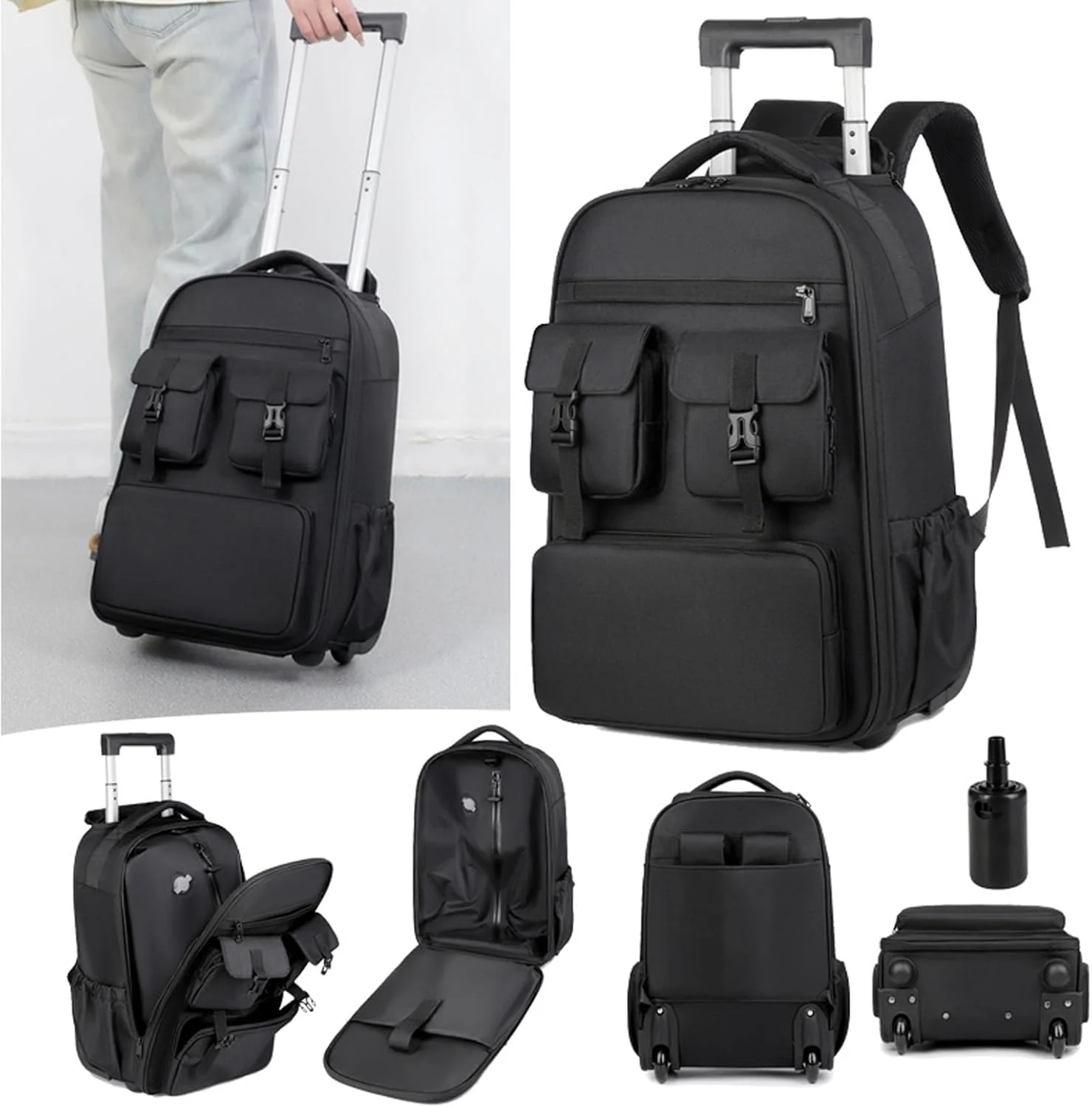 کیف چرخدار Luqeeg با چرخ، کوله پشتی مسافرتی چرخ دستی جداشدنی با قابلیت فشرده سازی خلاء ضد آب 30 لیتری، چمدان مسافرتی | کیف مسافرتی وسایل شخصی برای سفر کاری