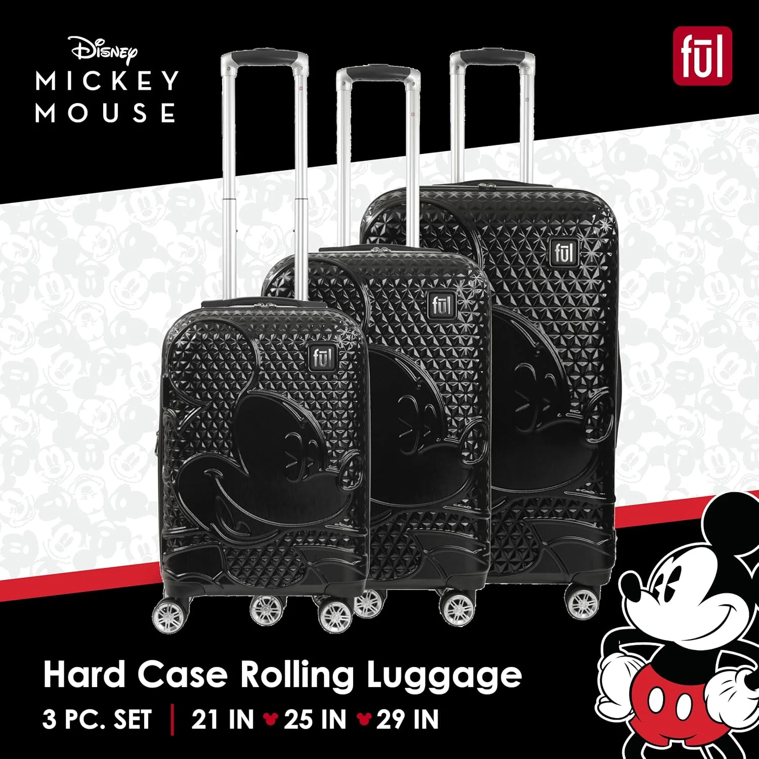 چمدان چرخ دار دیزنی طرح میکی موس، چمدان سخت با چرخ های اسپینر
