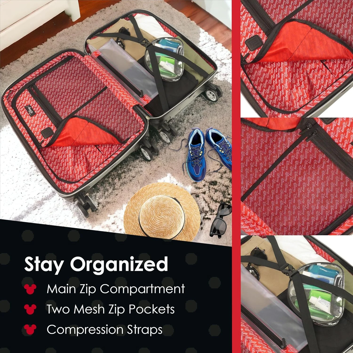 چمدان چرخ دار دیزنی طرح میکی موس، چمدان سخت با چرخ های اسپینر