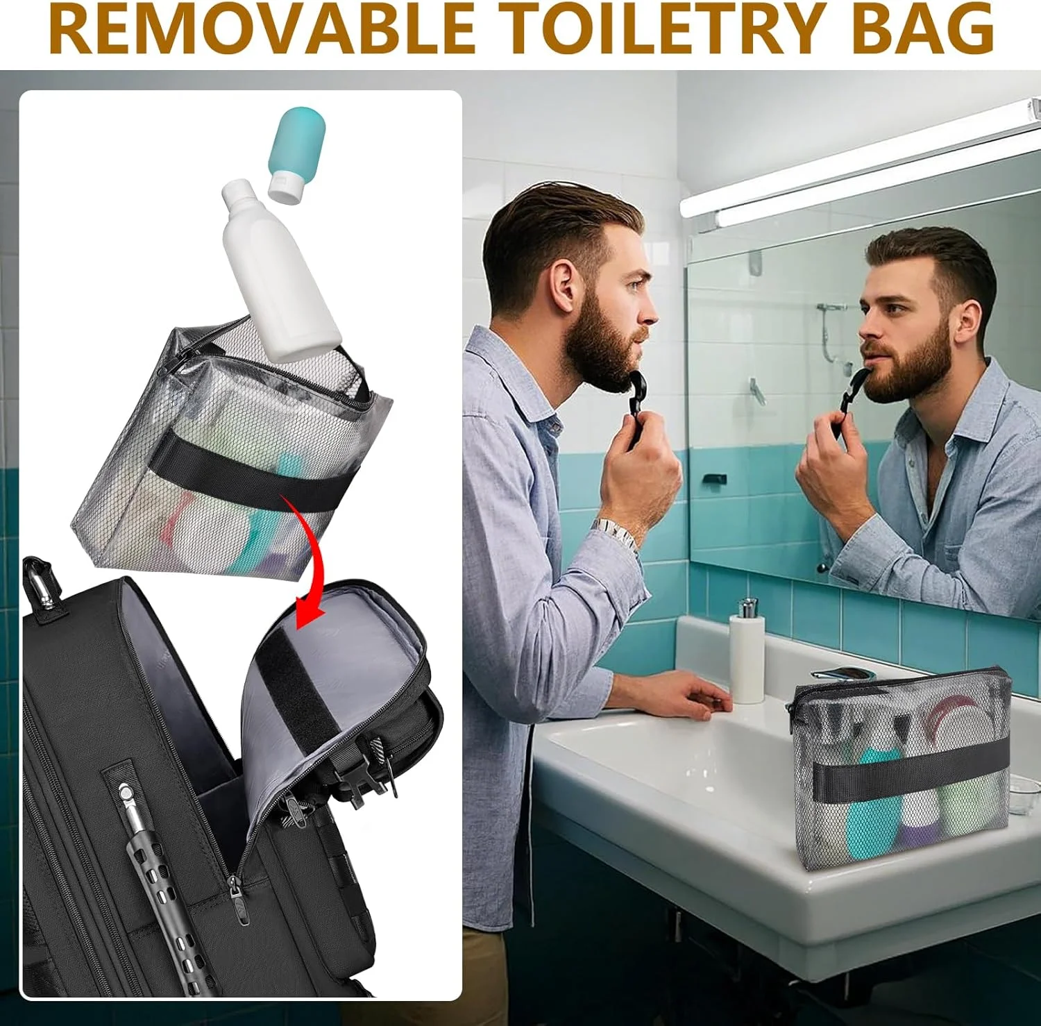 کوله پشتی مسافرتی بزرگ MATEIN با قابلیت افزایش حجم و محفظه کفش، چمدان بزرگ 52 لیتری با بند کمری و پورت شارژ USB، کیف لپ تاپ 17 اینچی مناسب پرواز با 3 محفظه بسته بندی برای آقایان، مشکی