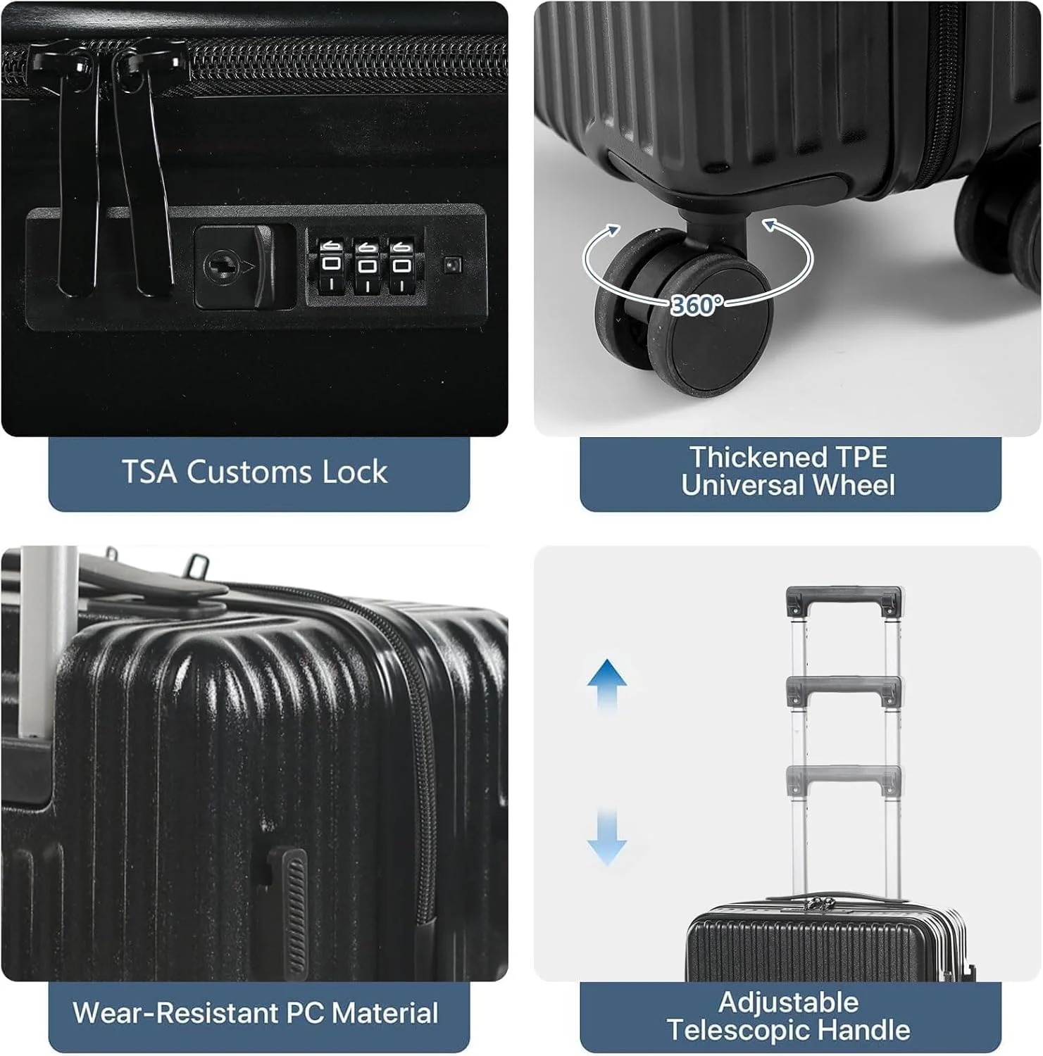 چمدان کابین سایز، چمدان سخت با جیب جلویی، چمدان کوچک 20 اینچی چرخ دار مناسب برای همه | چمدان فوق سبک کابین سایز با چرخ های اسپینر 4 (کابین سایز 20 اینچی)