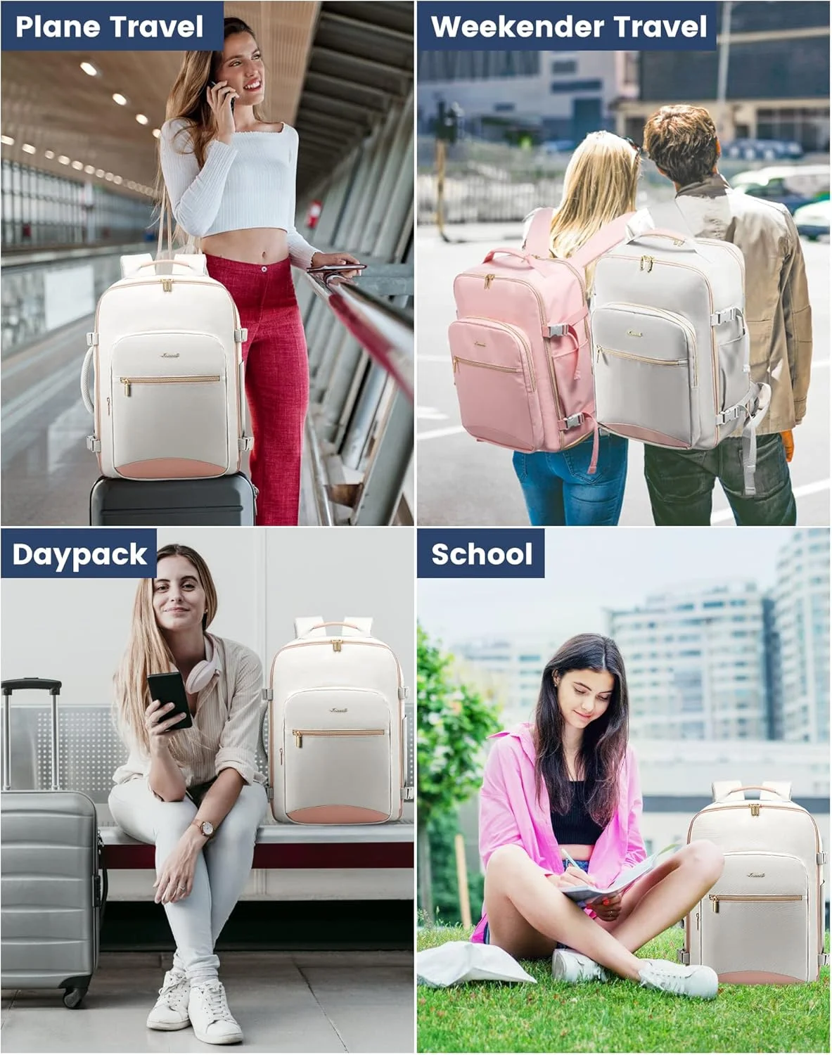 کوله پشتی مسافرتی 40 لیتری LOVEVOOK برای زنان و مردان، کوله پشتی بزرگ قابل حمل در هواپیما با 3 کیف بسته بندی، کیف مسافرتی شخصی TSA مناسب برای لپ تاپ 17 اینچی، لوازم ضروری آخر هفته ضد آب مورد تایید خطوط هوایی