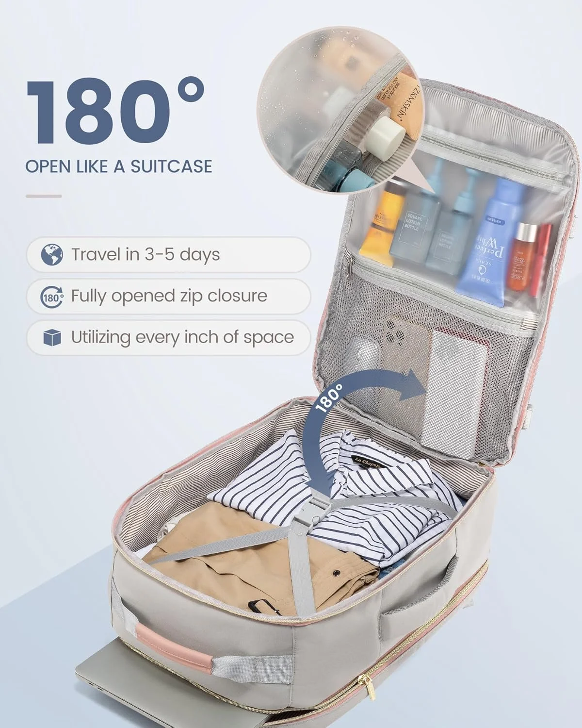 کوله پشتی مسافرتی 40 لیتری LOVEVOOK برای زنان و مردان، کوله پشتی بزرگ قابل حمل در هواپیما با 3 کیف بسته بندی، کیف مسافرتی شخصی TSA مناسب برای لپ تاپ 17 اینچی، لوازم ضروری آخر هفته ضد آب مورد تایید خطوط هوایی