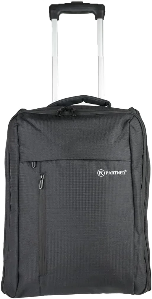 چمدان کابین چرخ‌دار سبک وزن با دسته قابل تنظیم، ساخته شده از مواد با کیفیت. ظرفیت 10 کیلوگرم، مقاوم در برابر آب، مورد تایید خطوط هوایی (مشکی)