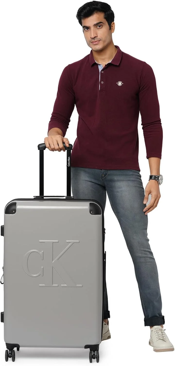 چمدان چرخشی سبک وزن یک تکه کالوین کلاین مدل LINA با قفل TSA (خاکستری هدر، 28 اینچ)