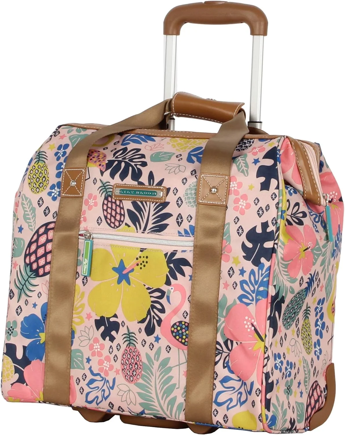 کیف دستی چرخ‌دار طرح‌دار Lily Bloom مناسب برای زیر صندلی هواپیما - سایز 15 اینچ - چمدان سبک وزن زنانه با دو چرخ