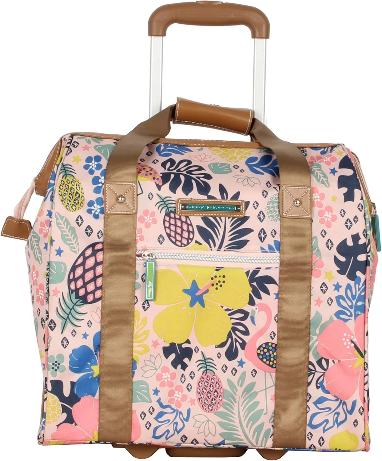 کیف دستی چرخ‌دار طرح‌دار Lily Bloom مناسب برای زیر صندلی هواپیما - سایز 15 اینچ - چمدان سبک وزن زنانه با دو چرخ