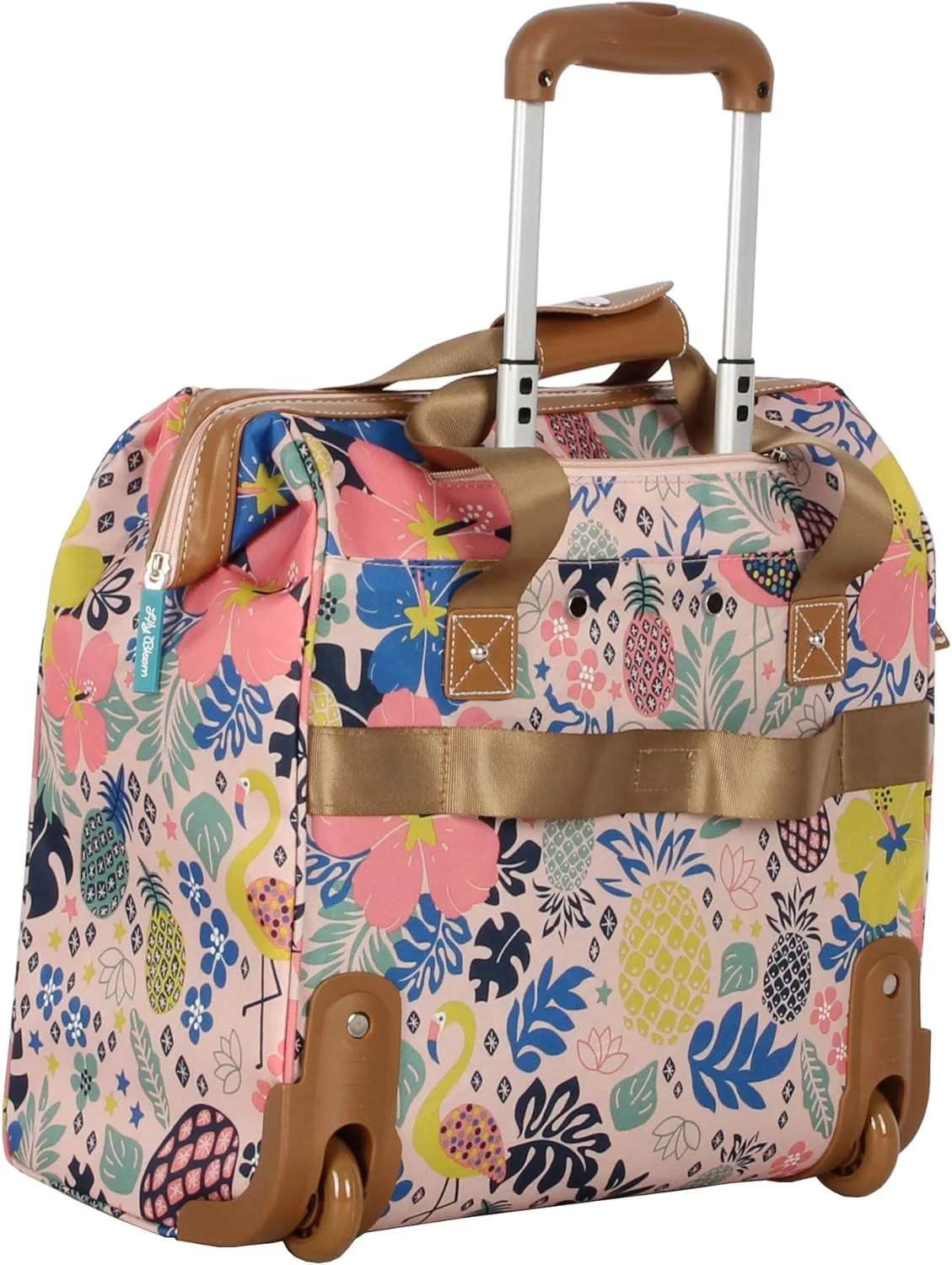 کیف دستی چرخ‌دار طرح‌دار Lily Bloom مناسب برای زیر صندلی هواپیما - سایز 15 اینچ - چمدان سبک وزن زنانه با دو چرخ