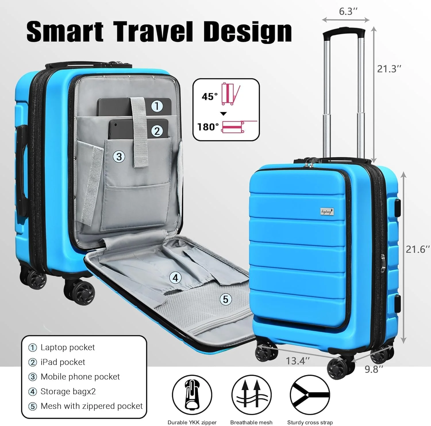 چمدان سبک وزن 20 اینچی اکسپلورر با بدنه سخت، چرخ های اسپینر، قابلیت افزایش فضا، به همراه کوله پشتی و کیف لوازم آرایش