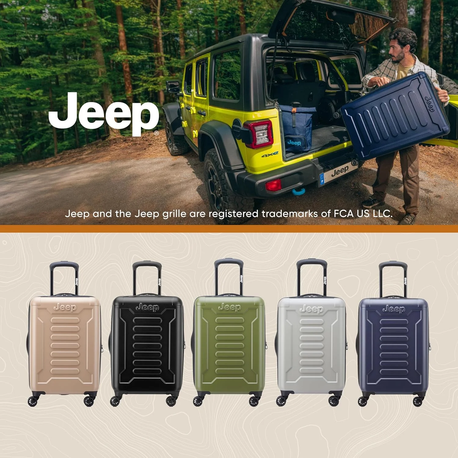 چمدان سخت بدنه جِیپ مدل JH004C با قابلیت افزایش حجم و چرخ های اسپینر