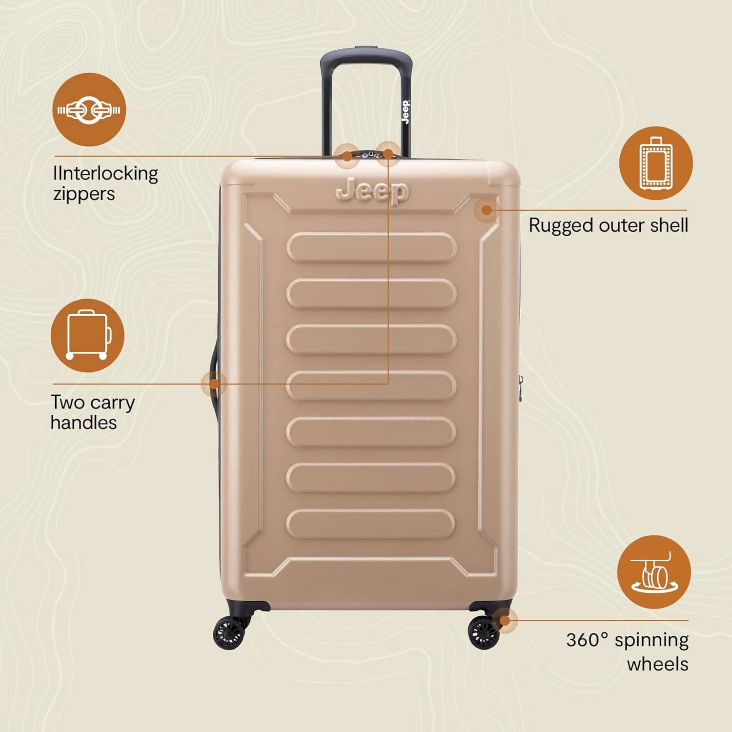 چمدان سخت بدنه جِیپ مدل JH004C با قابلیت افزایش حجم و چرخ های اسپینر