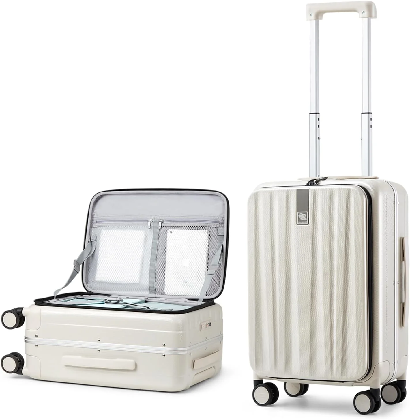 چمدان کابین سایز 20 اینچی Hanke با چرخ، بدنه سخت PC، باز شدن از بالا، فریم آلومینیومی، مناسب برای مسافرت، هدیه برای خانم ها و آقایان (سفید عاجی)