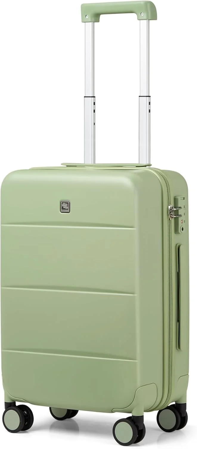 چمدان کابین سایز 20 اینچ Hanke، مورد تایید خطوط هوایی، بدنه سخت PC، چمدان چرخ دار TSA مناسب برای سفر، سبک و بادوام (سبز بامبو)