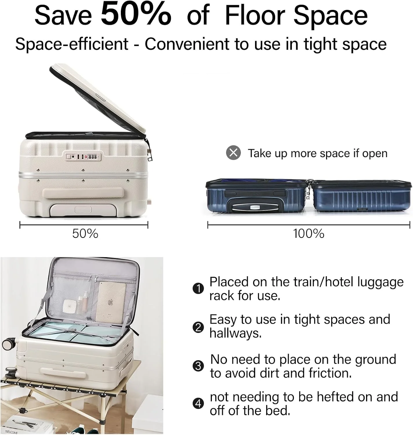 چمدان کابین سایز 20 اینچی Hanke با چرخ، بدنه سخت PC، باز شدن از بالا، فریم آلومینیومی، مناسب برای مسافرت، هدیه برای خانم ها و آقایان (سفید عاجی)