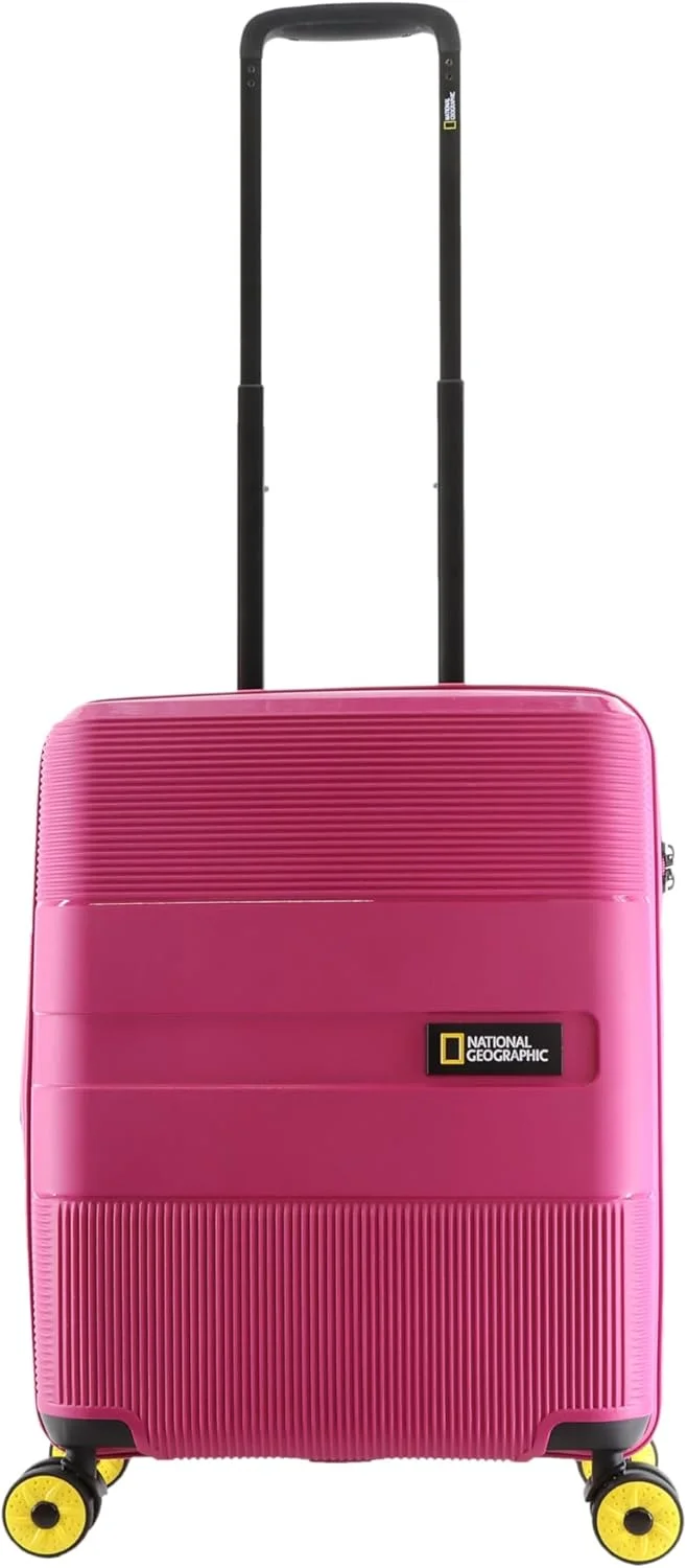 چمدان کابین کوچک سخت پوسته نشنال جئوگرافیک مدل Cavern، صورتی فوشیا، بادوام/ نشکن/ سبک وزن/ زیپ ضد سرقت/ چمدان 4 چرخ دوبل با قفل ترکیبی (49 سانتی متر/20 اینچ).