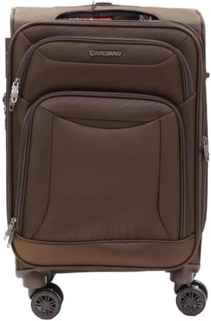 چمدان کابین کوچک سری کازابلانکا GIORDANO قهوه ای، نایلون نرم سبک وزن بادوام قابل گسترش 4 چرخ چمدان چرخدار 20 اینچی با قفل 3 رقمی ایمن