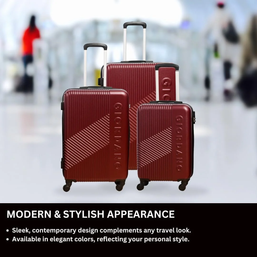 چمدان کابین کوچک چرخ دار جیوردانو سری لوگو، بدنه سخت ABS سبک و بادوام، دارای 4 چرخ، سایز 20 اینچ با قفل 3 رقمی ایمن