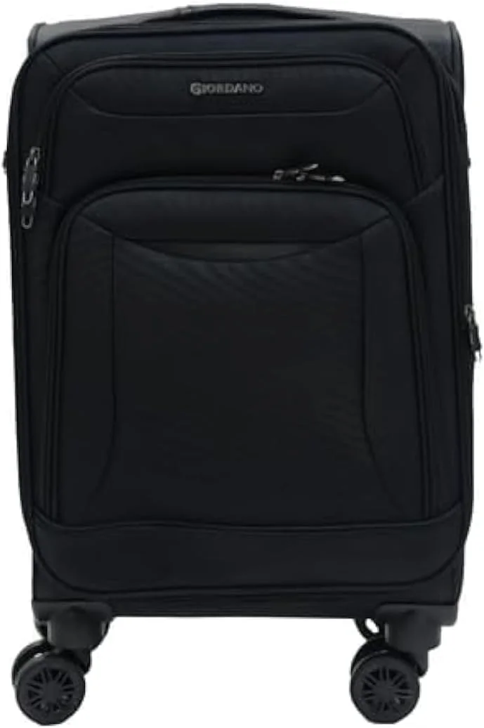 چمدان کابین کوچک سری کازابلانکا جیوردانو، مشکی، نایلون نرم، سبک وزن، بادوام، قابل افزایش حجم، چمدان چرخدار 4 چرخ 20 اینچی با قفل 3 رقمی امن