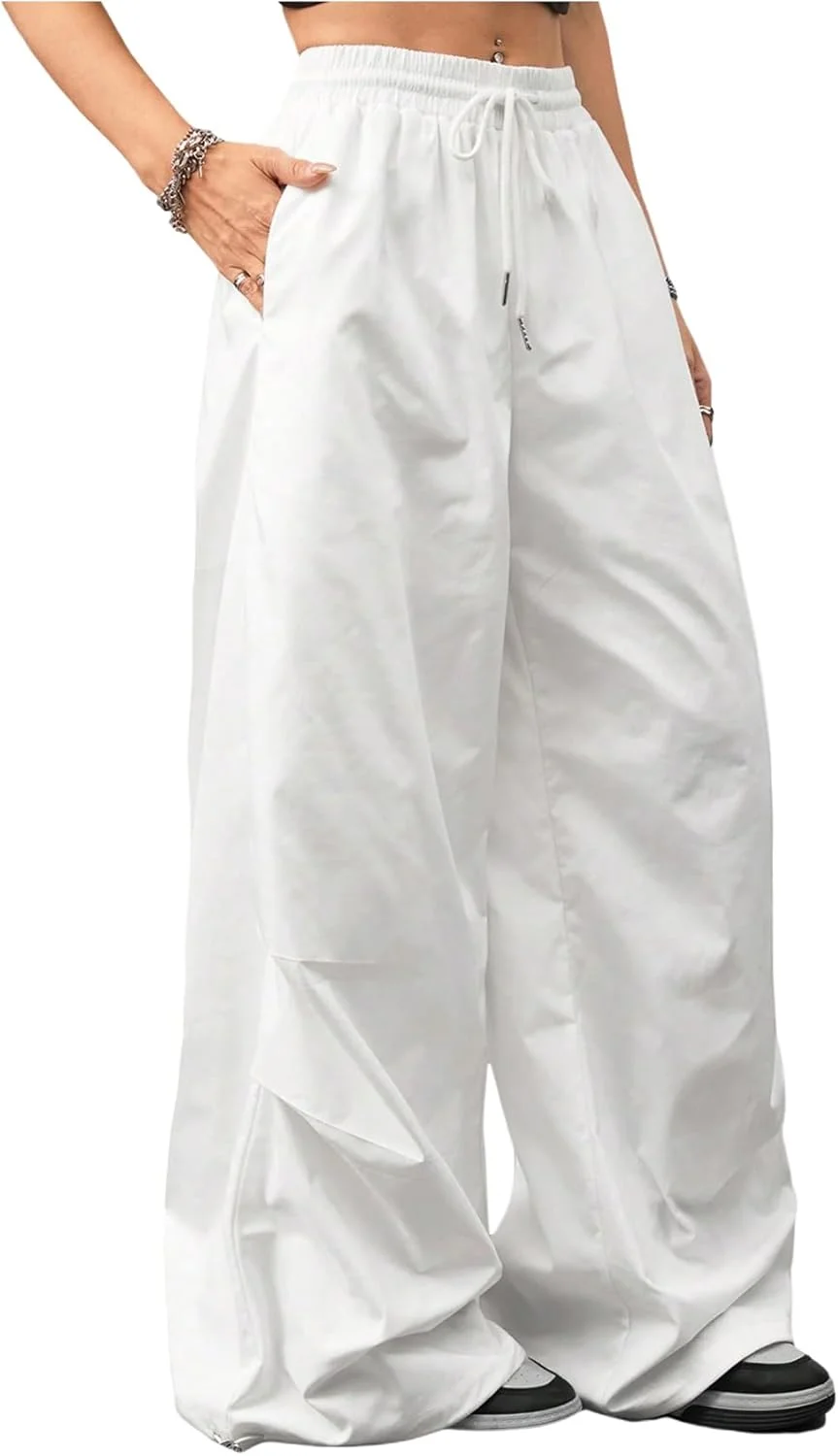 GORGLITTER شلوار زنانه بند دار کمر کشی گشاد پاچه پهن با جیب GORGLITTER شلوار زنانه بند دار کمر کشی گشاد پاچه پهن با جیب