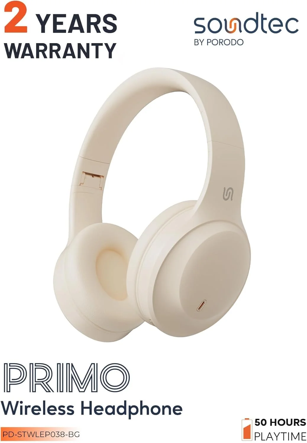 هدفون بی‌سیم پرودو Soundtec Primo، هدست بی‌سیم حذف نویز، حالت گیمینگ با تأخیر کم، اندازه درایور 40 میلی‌متری، 50 ساعت پخش موسیقی، بلوتوث نسخه 6.0، شارژ USB-C