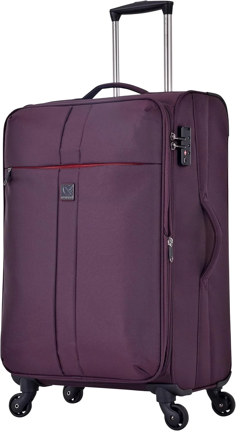 چمدان نرم و جادار مناسب برای سفر، پلی استر سبک وزن، با قابلیت افزایش فضا، دارای چرخ و قفل TSA مدل V6101 (چمدان سایز بزرگ 24 اینچ، بنفش)